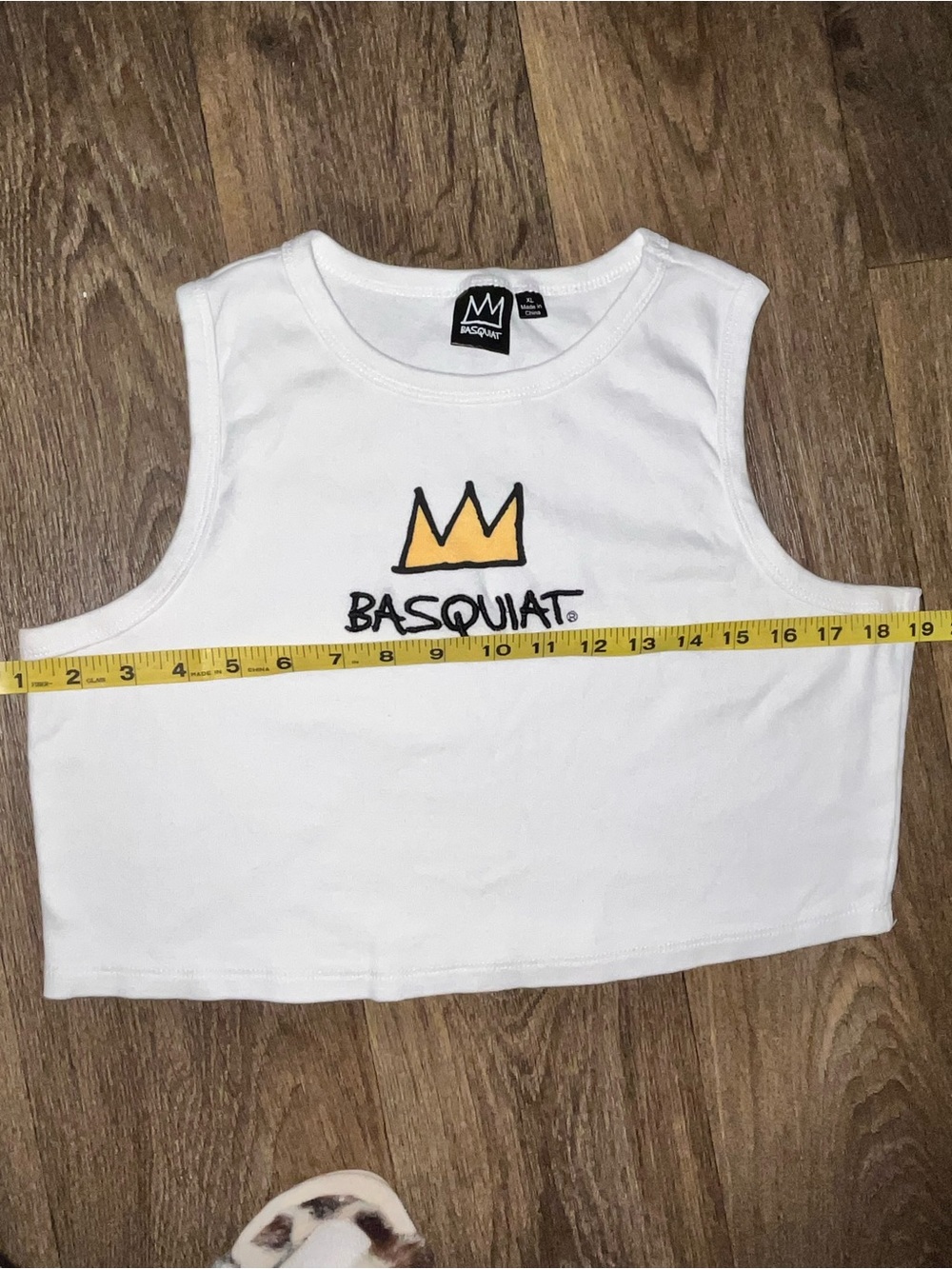Basquiat White Crop Tank with Yellow Crown Graphic XL - Picture 6 of 8